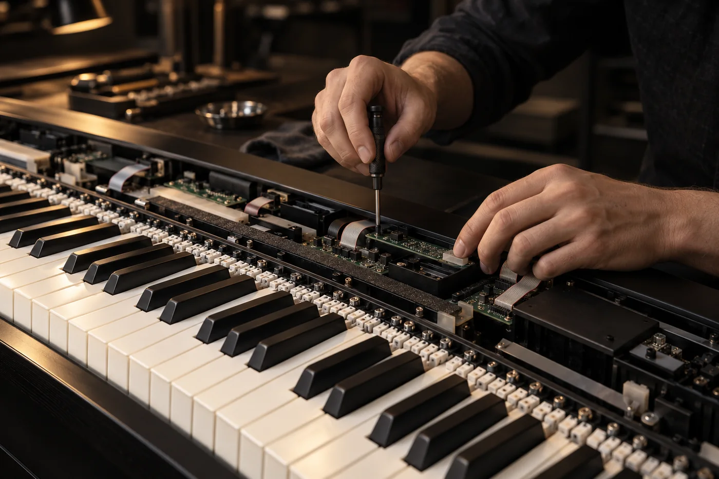 Ảnh minh họa kiểm tra mạch điện và bàn phím piano điện